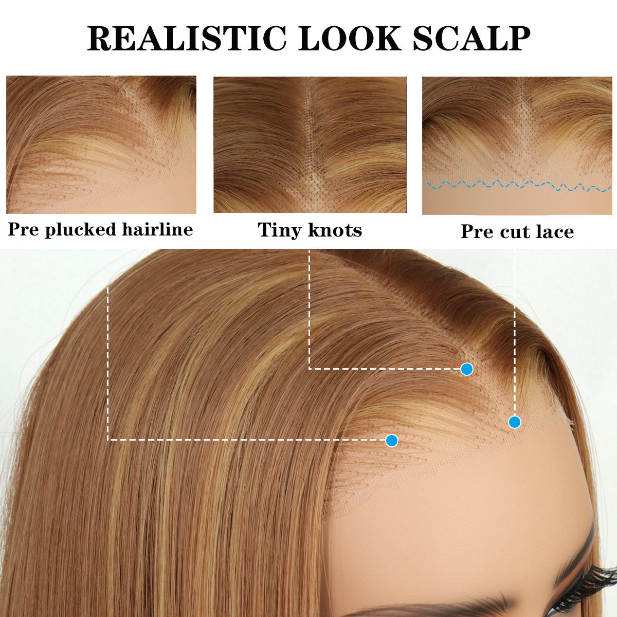 Honey Blonde Highlight Lace Wig Long Straight Layered Wig Pre Cut Glueless 9x7Lace Front Wig , Upgraded Premium Human-Hair-Like Fiber