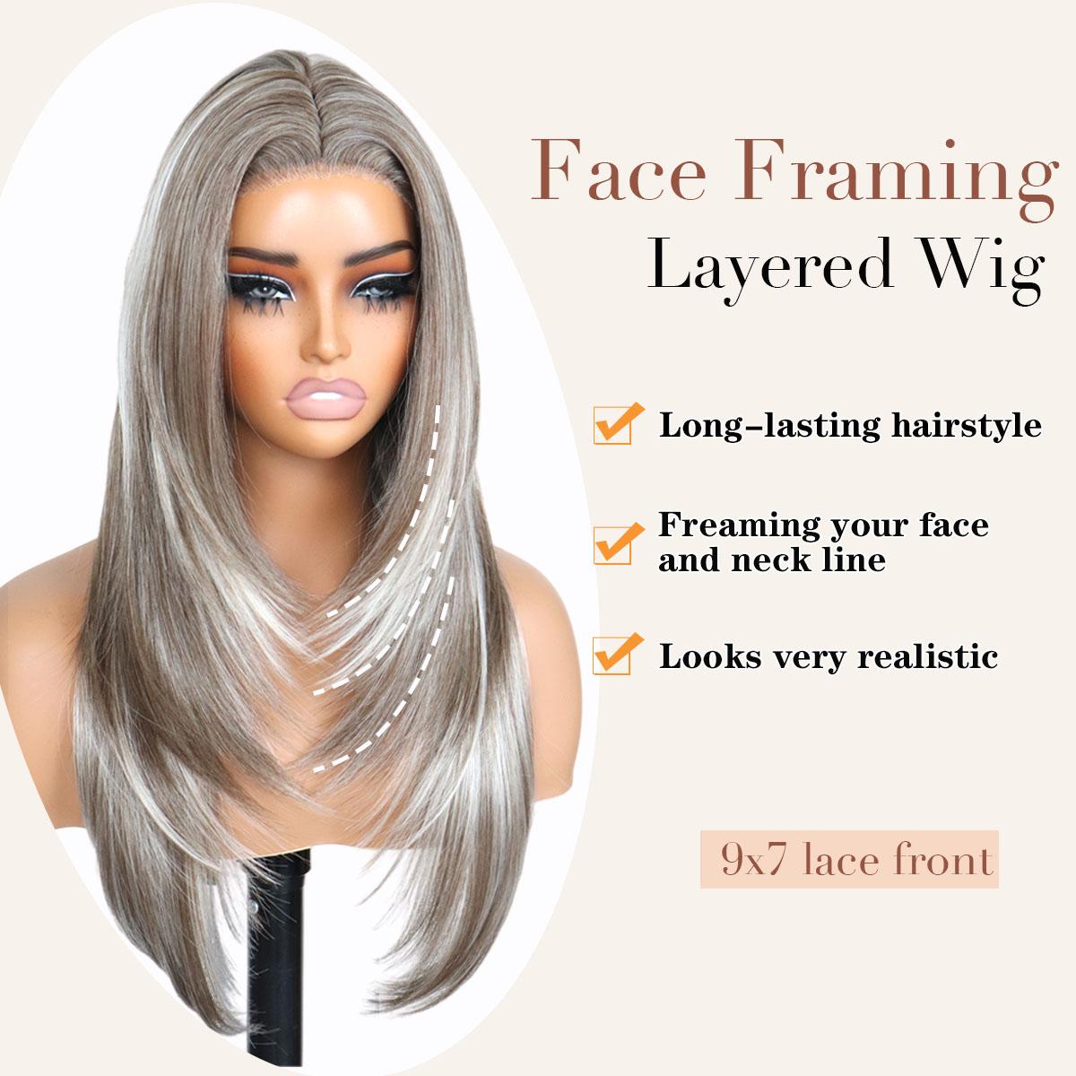 Mix Blonde Synthetic layered cut Lace Front Glueless Wig Tiny Knots Premium Fiber