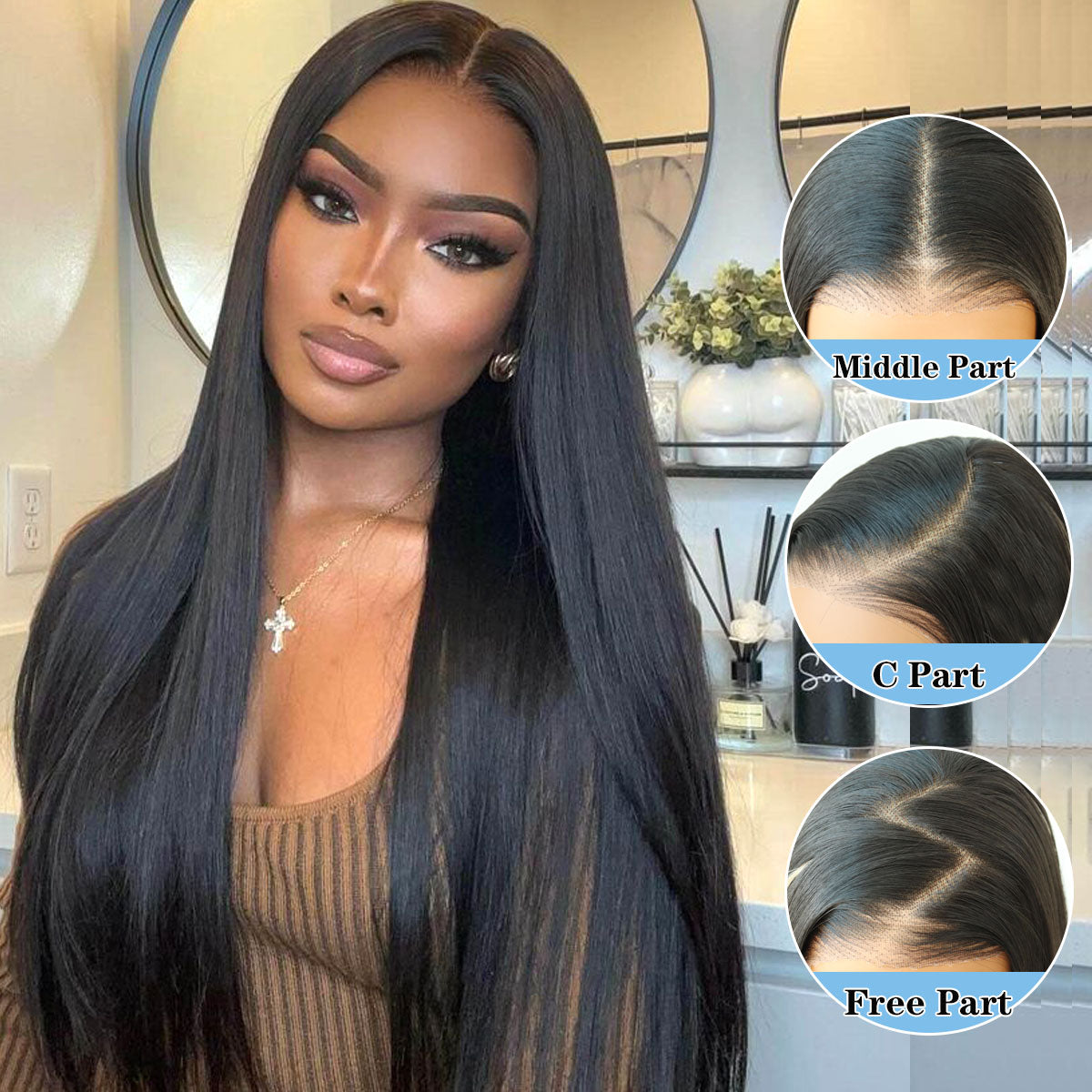 Glueless Synthetic Wear and Go 9x7 Lace Front Straight Wig - Straight Premium Human-Hair-Like Fiber
