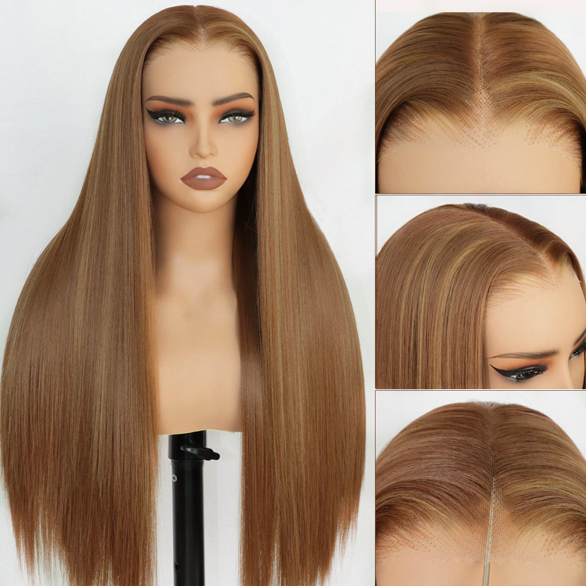 9x7 Glueless Synthetic Ombre Highlight Lace Front Straight Wig Premium Human-Hair-Like Fiber