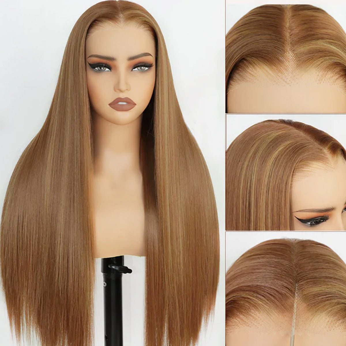 9x7 Glueless Synthetic Ombre Highlight Lace Front Straight Wig Premium Human-Hair-Like Fiber