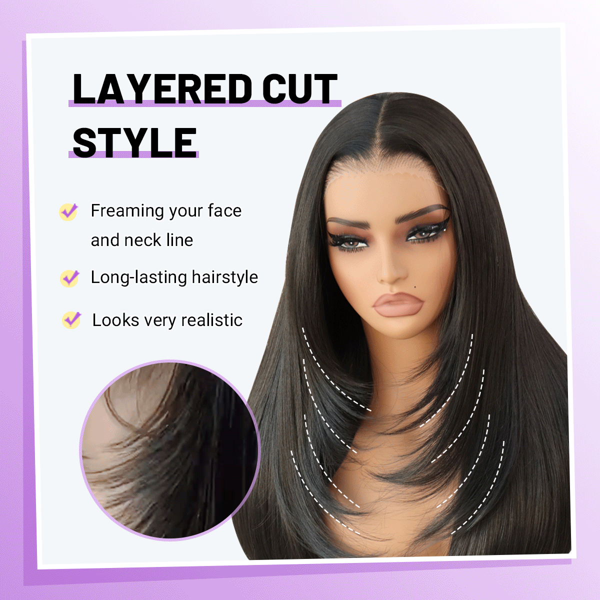 Glueless Synthetic layered cut 9x7 Lace Front Wig Wear And Go Premium Human-Hair-Like Fiber