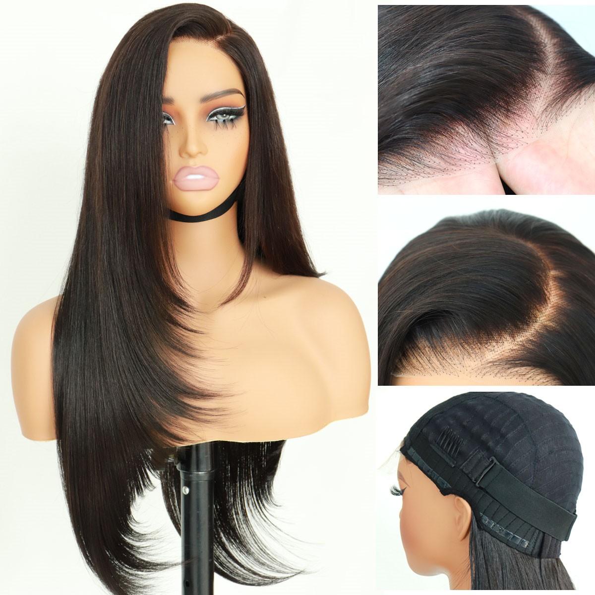 Skinlike Real HD Lace C-Part Layered Wig Wear and Go Glueless Straight Wig Natural Hairline Ultra-thin HD Lace Pre Plucked Pre Cut Tiny Knots 220% Density