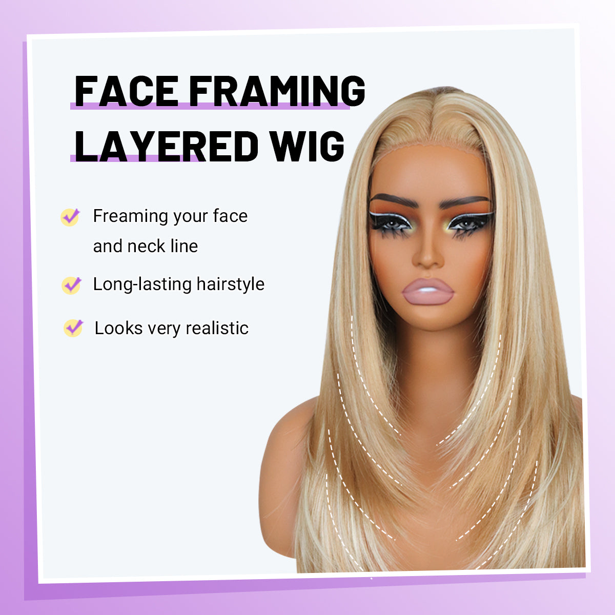 Mix Blonde Synthetic layered cut Lace Front Glueless Wig Wear And Go Pre Plucked Pre Cut Straight Wig Tiny Knots Premium Fiber