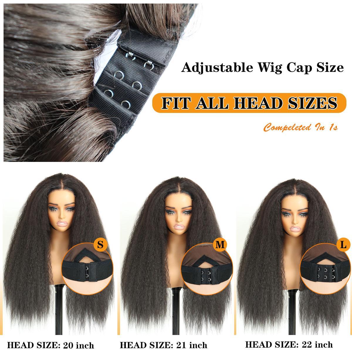 Glueless Human Hair Blend Fiber Kinky Straight 6*4 Real HD Lace Front Wig Wear and Go Wig