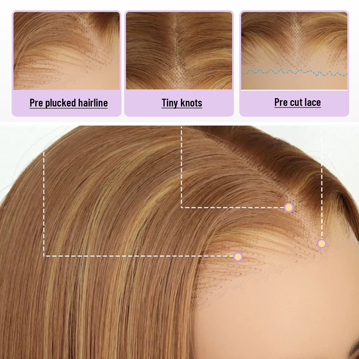 9x7 Glueless Synthetic Ombre Highlight Lace Front Straight Wig Premium Human-Hair-Like Fiber