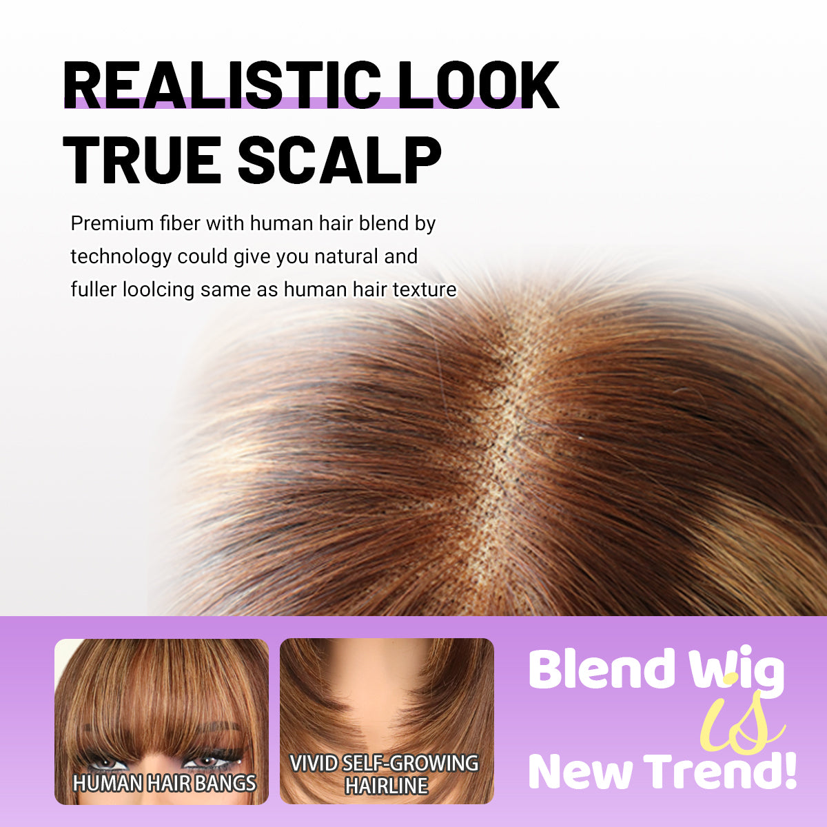 Human Hair Blend Wig Glueless Straight Layered Highlight Wigs with Bangs Wear&Go 6x4 Lace Front Wig