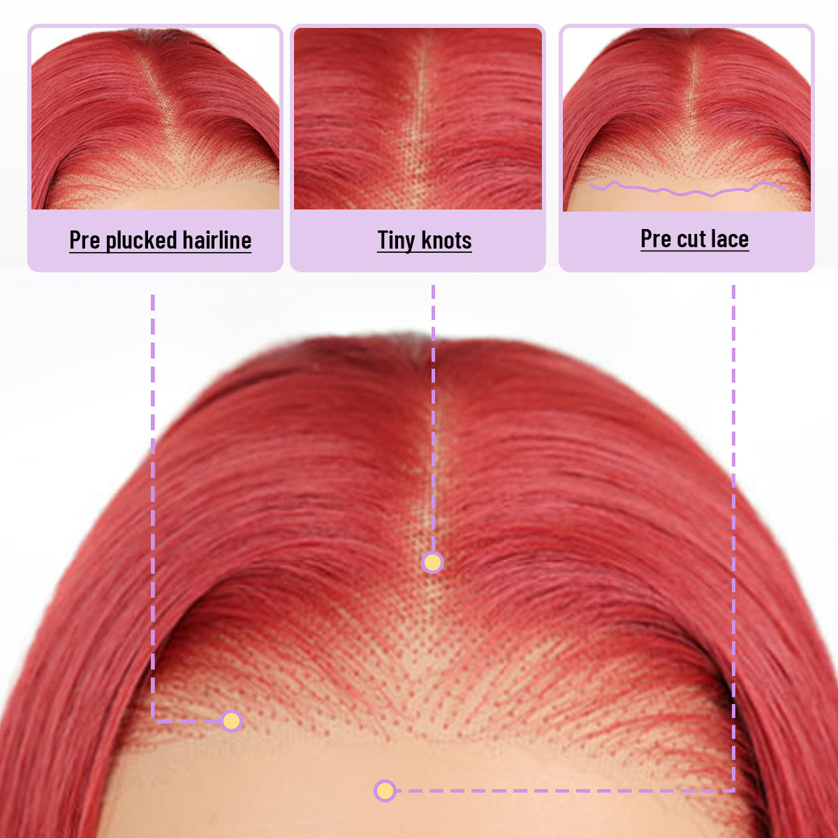 Red Wig 9x7 Glueless Synthetic Lace Front Wig,Wear And Go Pre Plucked Pre Cut Straight Wig Premium Human-Hair-Like Fiber