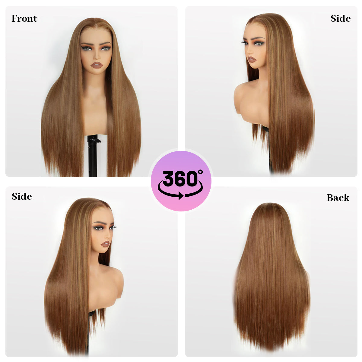 9x7 Glueless Synthetic Ombre Highlight Lace Front Straight Wig Premium Human-Hair-Like Fiber