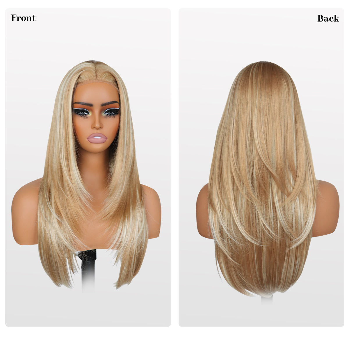Mix Blonde Synthetic layered cut Lace Front Glueless Wig Wear And Go Pre Plucked Pre Cut Straight Wig Tiny Knots Premium Fiber