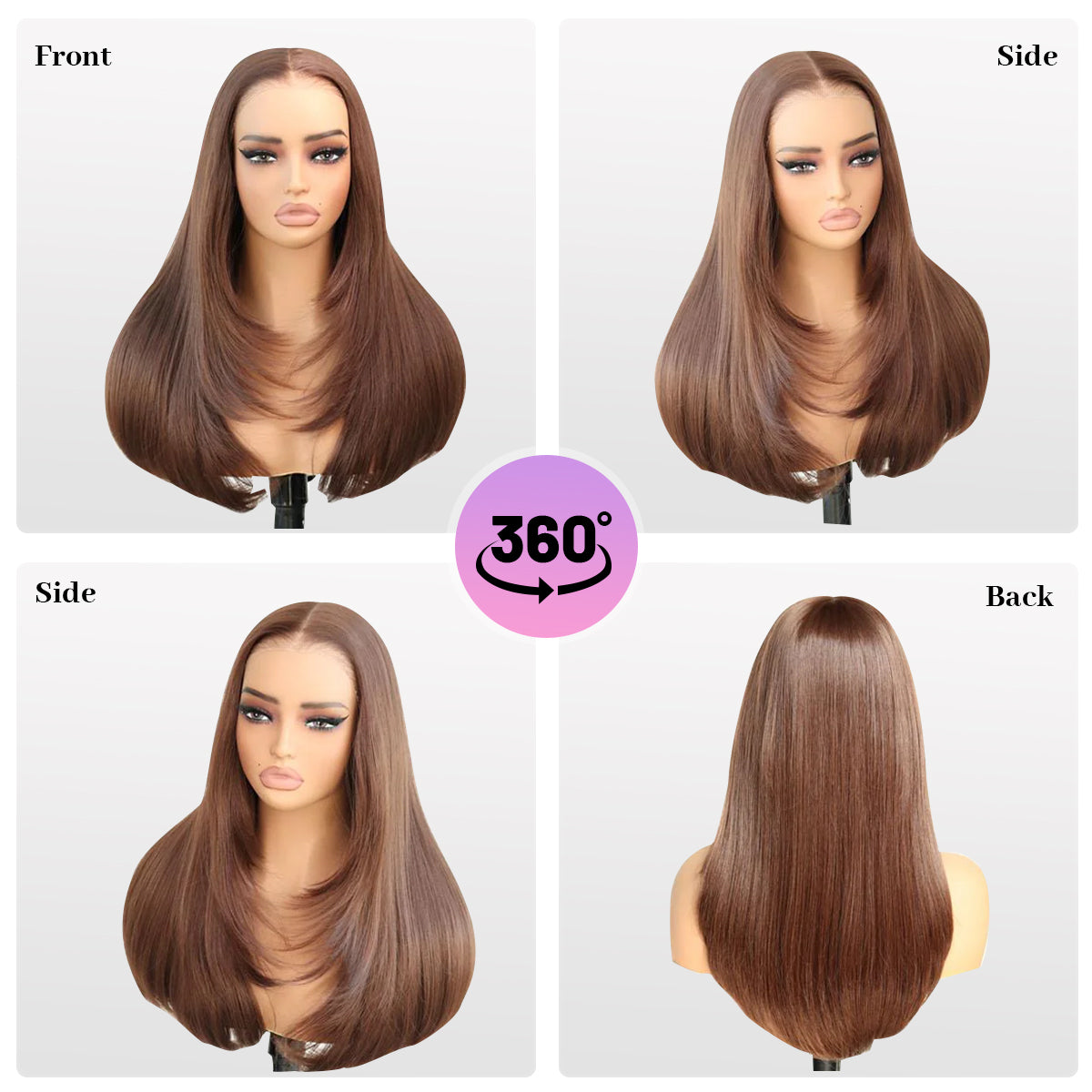 Glueless Synthetic layered cut 9x7 Lace Front Wig Chocolate Brown Wear And Go Premium Human-Hair-Like Fiber