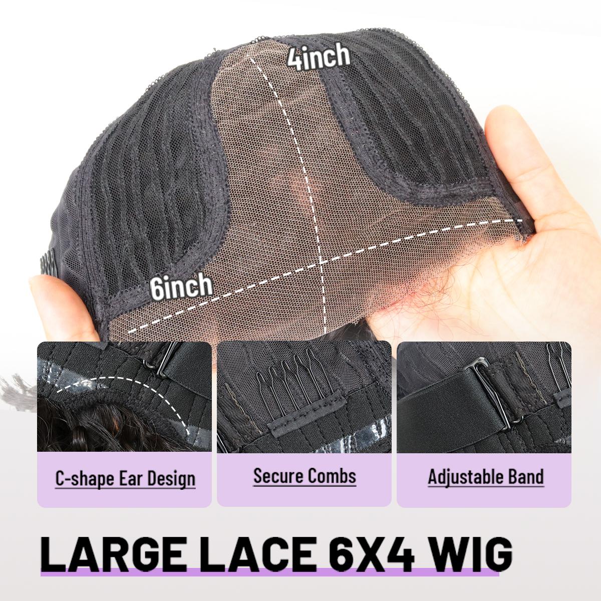 Blend Human Hair Curly Wig with Bangs 6x4 Glueless Lace Front Wig Wear and Go Realistic Look with True Scalp 220% density