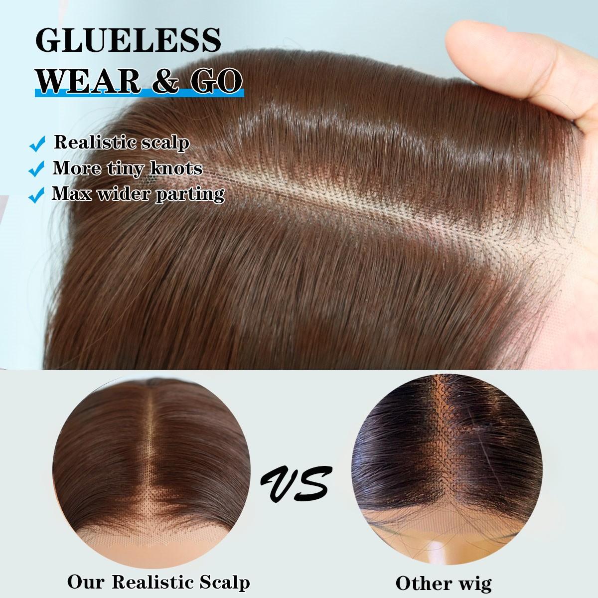 Chocolate Brown Glueless Synthetic Wear and Go 9x7 Lace Front Wig Premium Human-Hair-Like Fiber