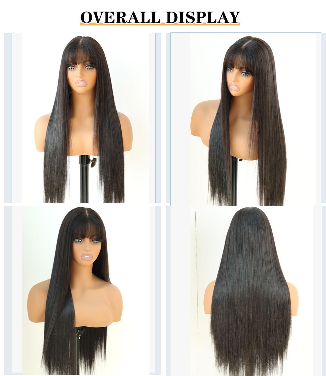 Glueless Wear and Go Straight 6x4 Lace Front Wigs with Bangs Pre Style Realistic Look with True Scalp
