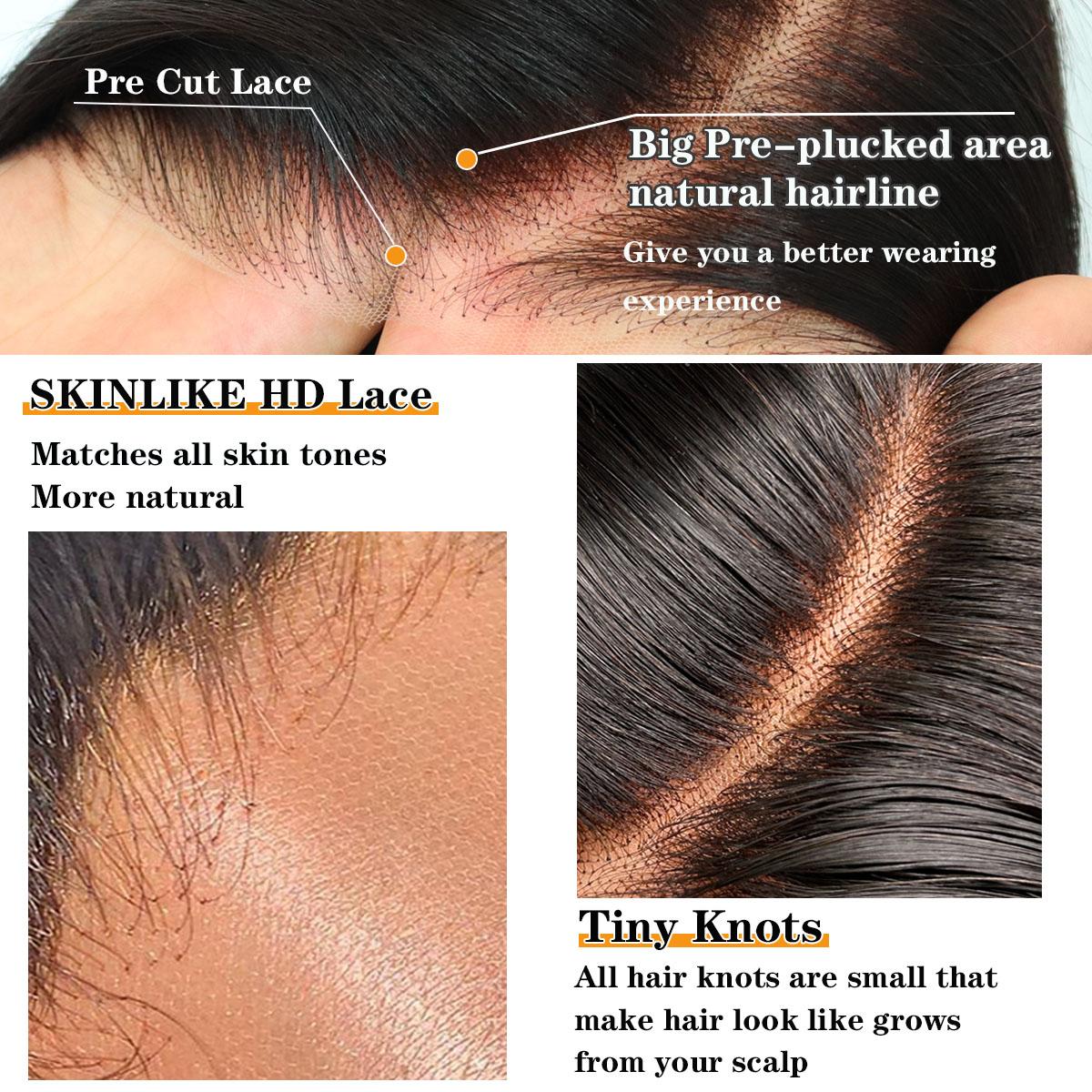 Skinlike Real HD Lace C-Part Layered Wig Wear and Go Glueless Straight Wig Natural Hairline Ultra-thin HD Lace Pre Plucked Pre Cut Tiny Knots 220% Density