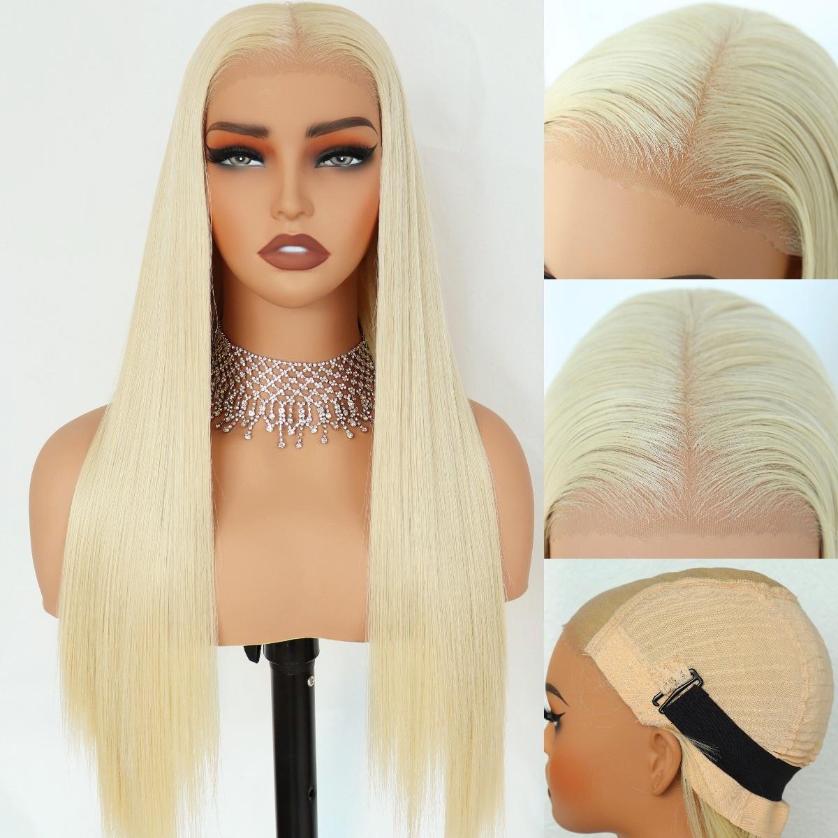 Blonde Wig 9x7 Glueless Synthetic Lace Front Wig,Wear And Go Pre Plucked Pre Cut Straight Wig Premium Human-Hair-Like Fiber
