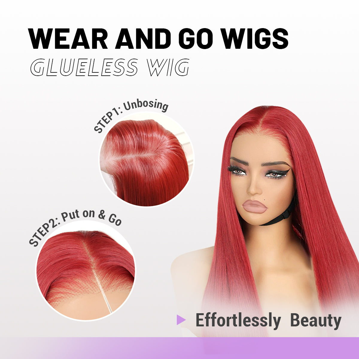 Red Wig 9x7 Glueless Synthetic Lace Front Wig,Wear And Go Pre Plucked Pre Cut Straight Wig Premium Human-Hair-Like Fiber