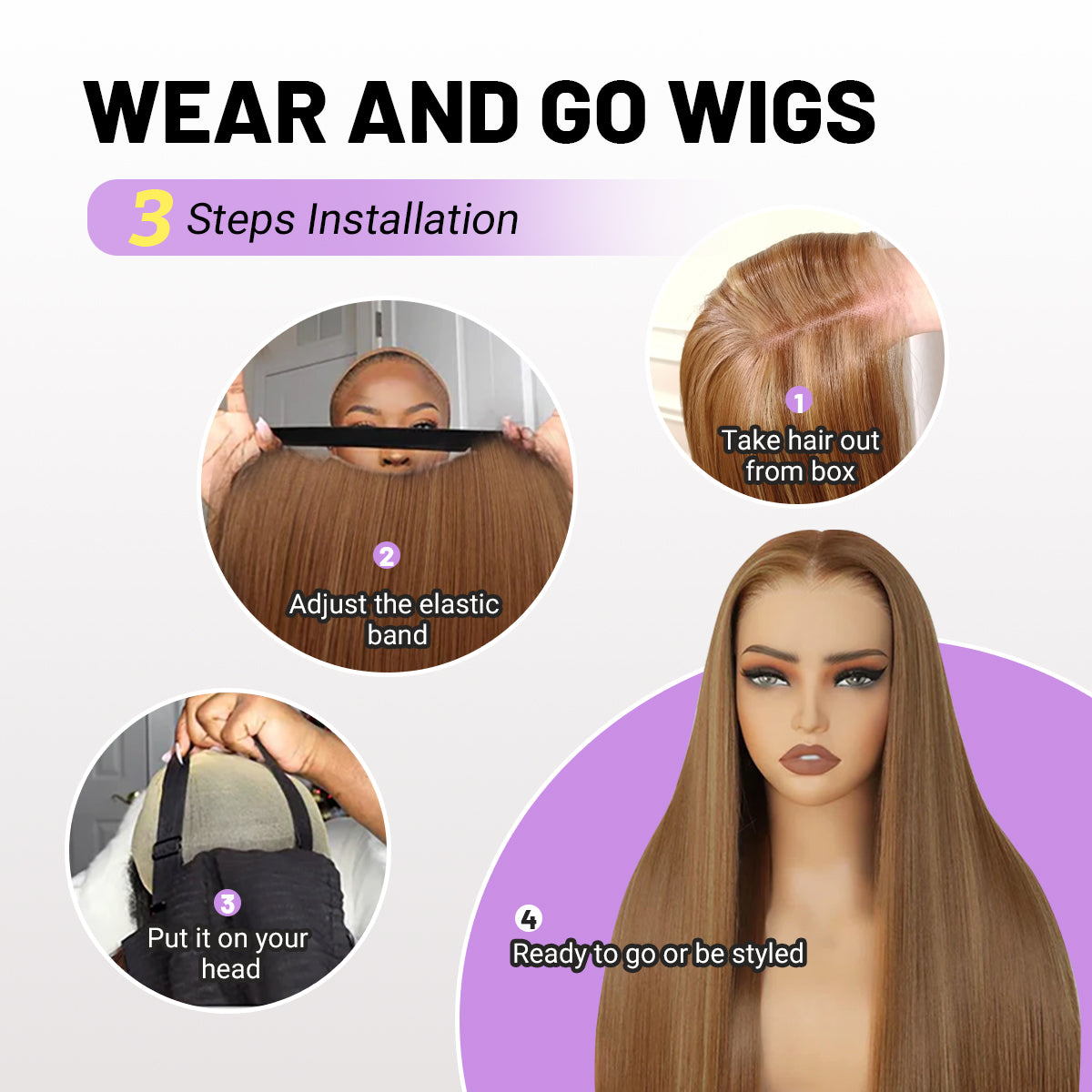 9x7 Glueless Synthetic Ombre Highlight Lace Front Straight Wig Premium Human-Hair-Like Fiber