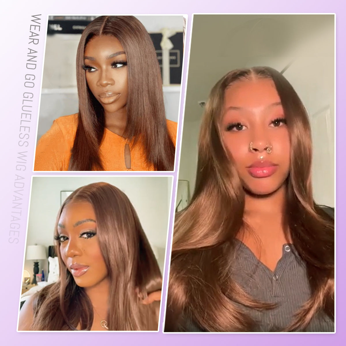 Glueless Synthetic layered cut 9x7 Lace Front Wig Chocolate Brown Wear And Go Premium Human-Hair-Like Fiber