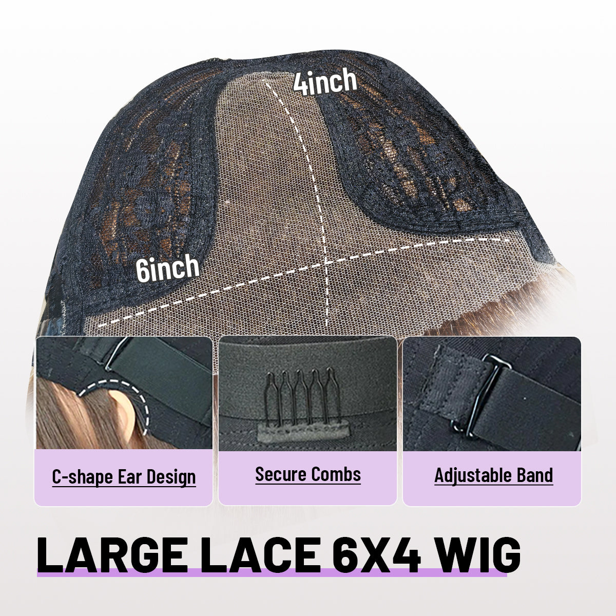 Human Hair Blend Wig Glueless Straight Layered Highlight Wigs with Bangs Wear&Go 6x4 Lace Front Wig