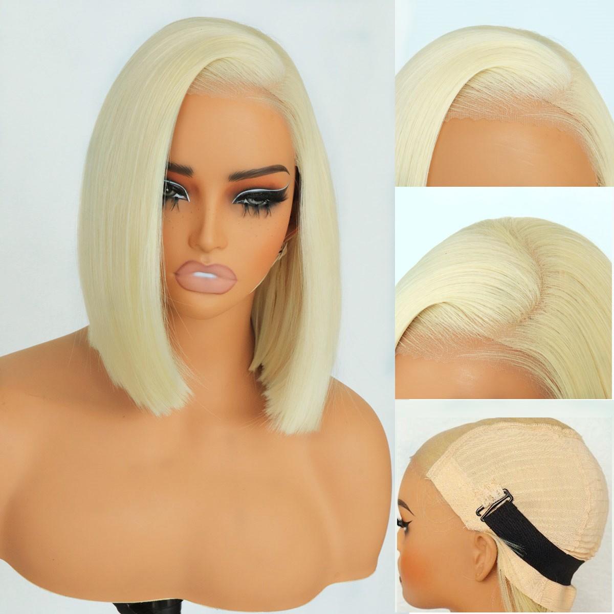 9x7 Glueless Synthetic Blonde Bob Wig Wear and Go Bone Straight Wigs Double Drawn