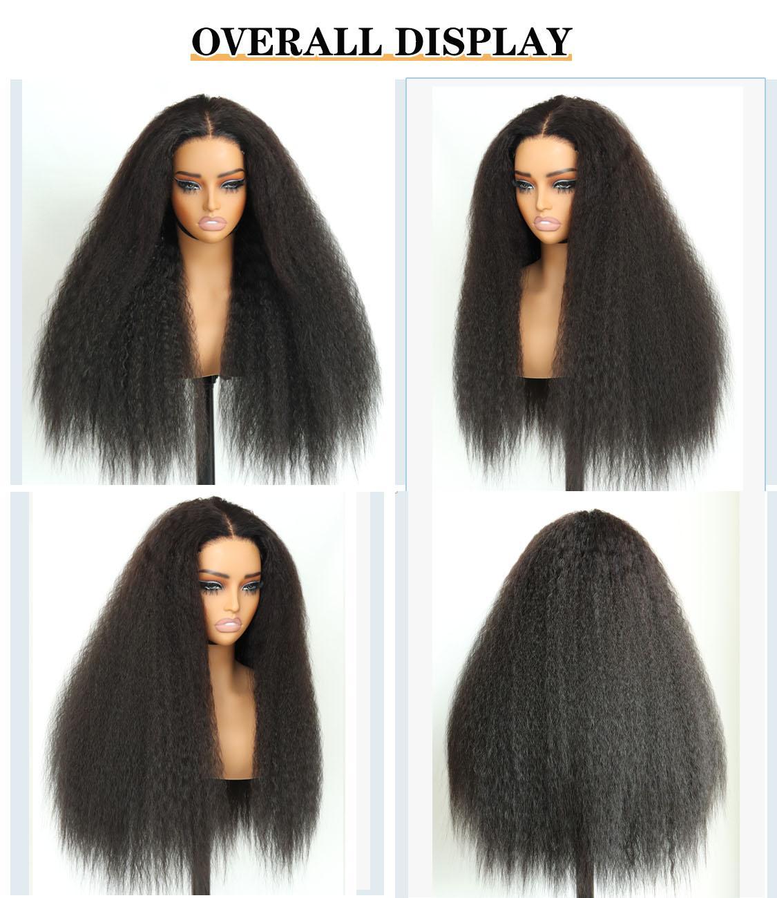 Glueless Human Hair Blend Fiber Kinky Straight 6*4 Real HD Lace Front Wig Wear and Go Wig