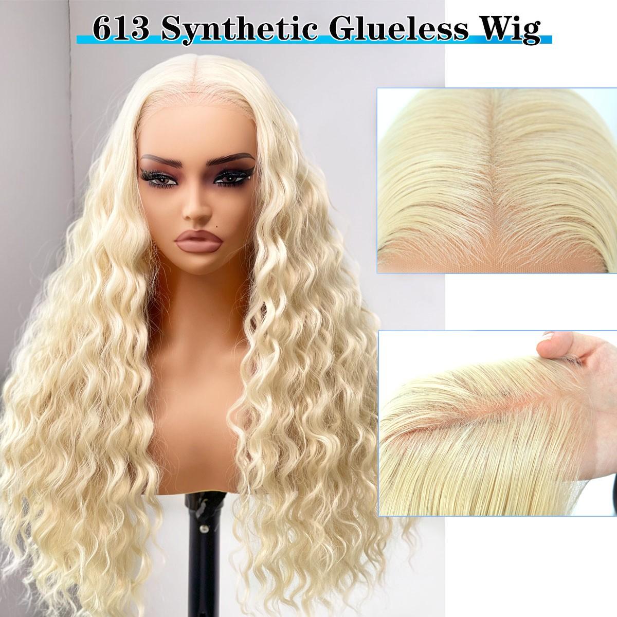 9x7 Glueless Synthetic Lace Front Water Wave Wig Wear And Go Pre Plucked Pre Cut