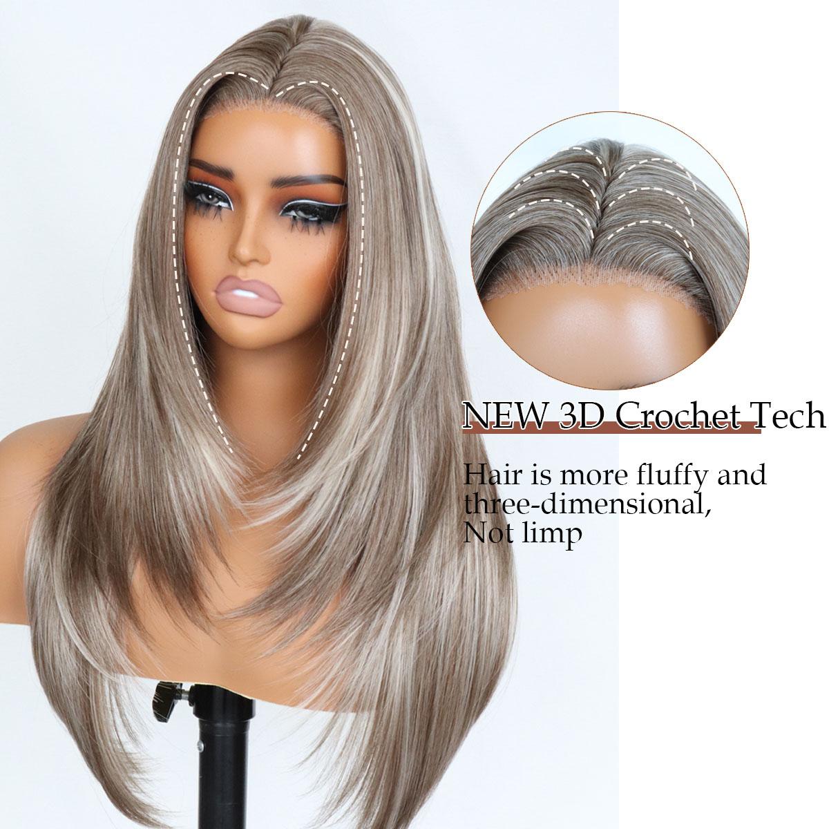 Mix Blonde Synthetic layered cut Lace Front Glueless Wig Tiny Knots Premium Fiber