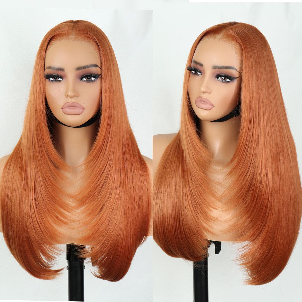 Glueless Synthetic layered cut 9x7 Lace Front Orange Wig Wear&Go Premium Human-Hair-Like Fiber