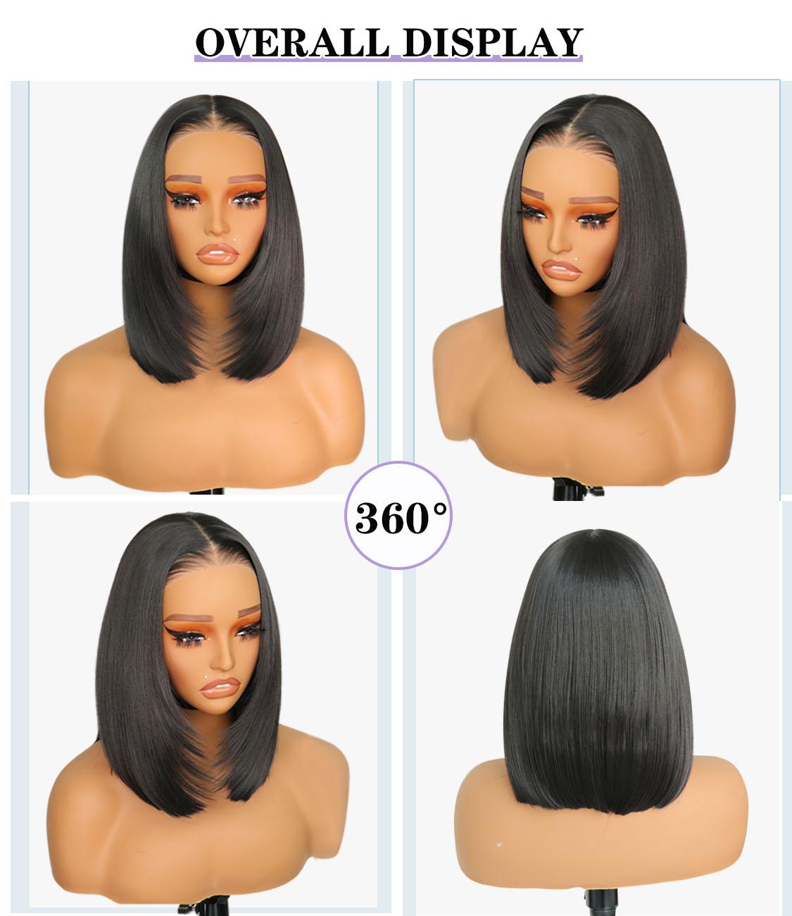 Synthetic Wear&Go 9x7 Glueless Short Bob Straight Layered Cut Lace Front Straight Wig Premium Human-Hair-Like Fiber
