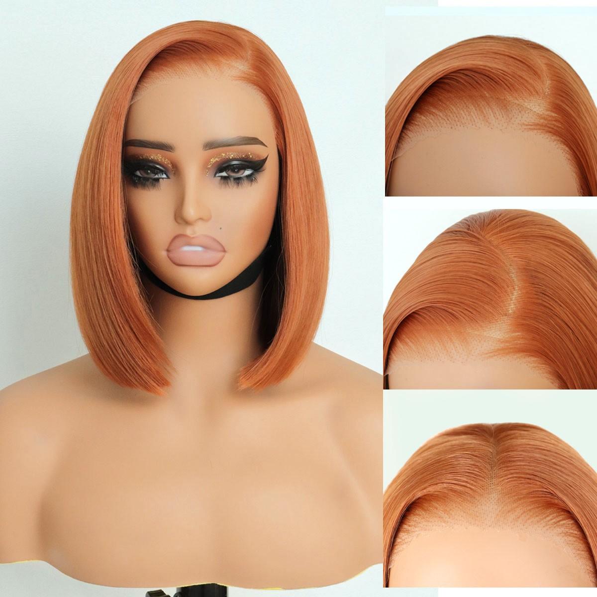 9x7 Glueless Synthetic Orange Bob Wig Wear and Go Bone Straight Wigs Double Drawn