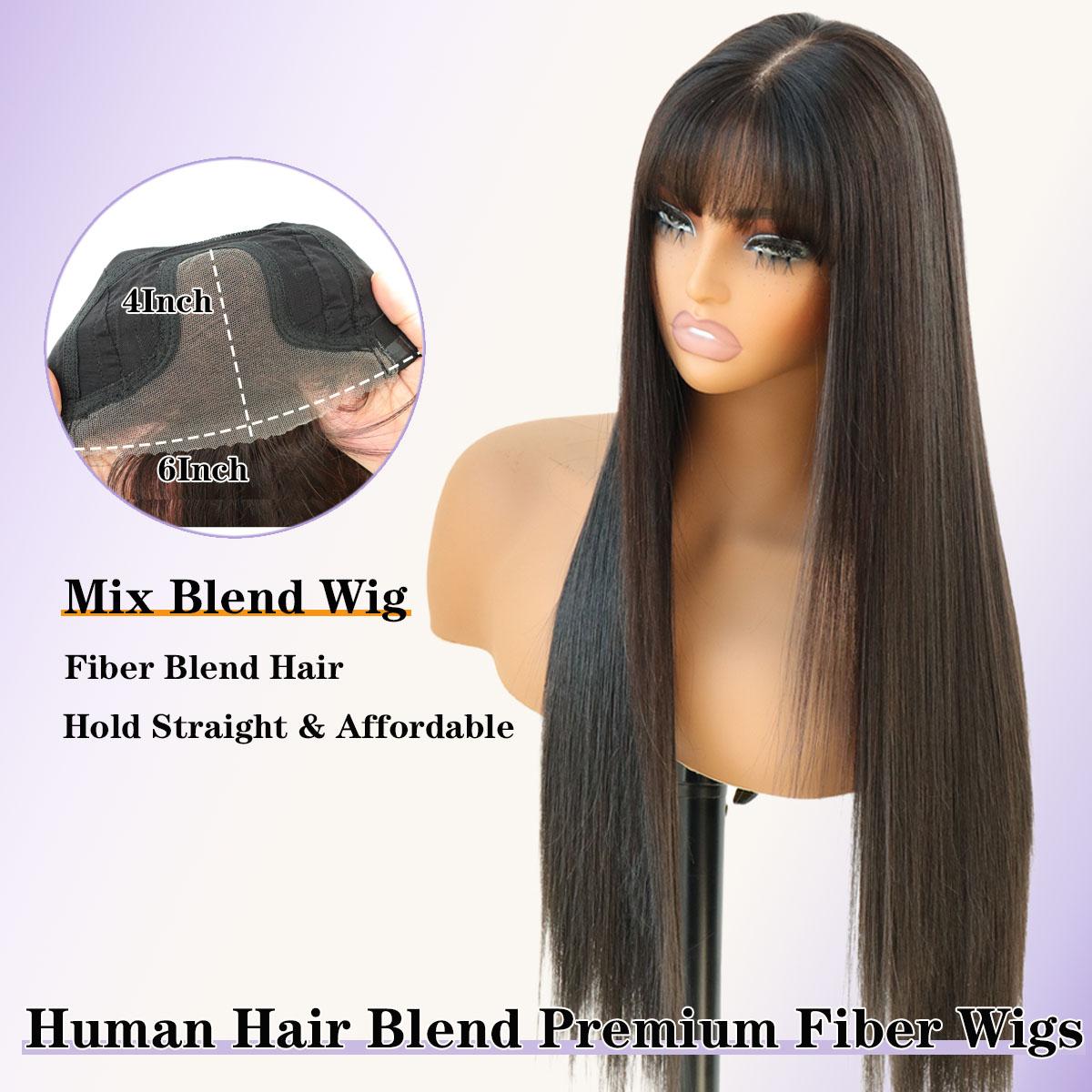 Glueless Wear and Go Straight 6x4 Lace Front Wigs with Bangs Pre Style Realistic Look with True Scalp
