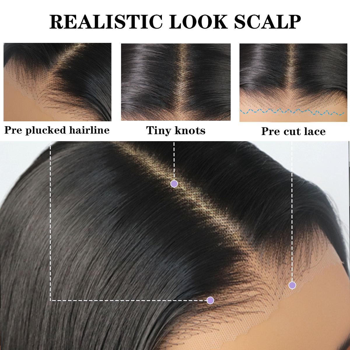 Synthetic Wear&Go 9x7 Glueless Short Bob Straight Layered Cut Lace Front Straight Wig Premium Human-Hair-Like Fiber