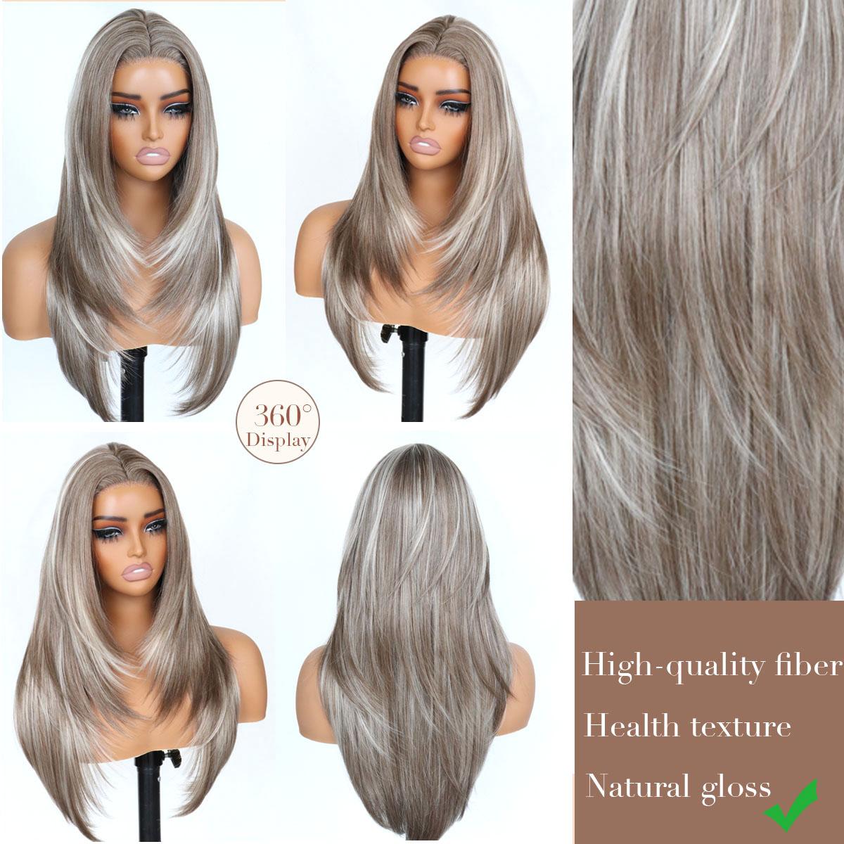 Mix Blonde Synthetic layered cut Lace Front Glueless Wig Tiny Knots Premium Fiber