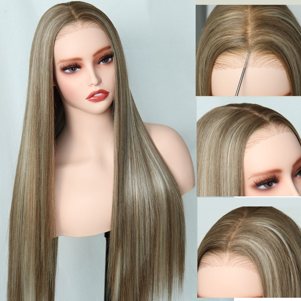Blonde Highlight Wig 9x7 Glueless Synthetic Lace Front Wig,Wear And Go Pre Plucked Pre Cut Straight Wig Premium Human-Hair-Like Fiber
