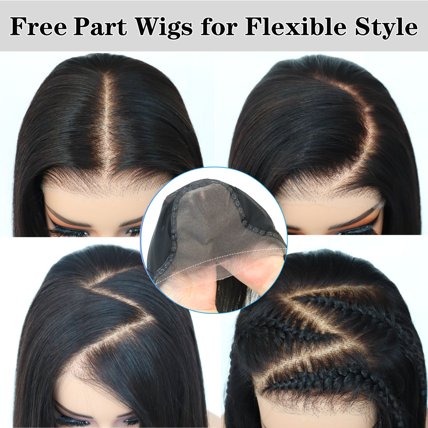 9x7 Glueless Synthetic Wear and Go Glueless Bob Wig High Density, Bone Straight Wigs ,Double Drawn Premium Human-Hair-Like Fiber Wig Vivid Self Growing Clean Hairline with Tiny Knots