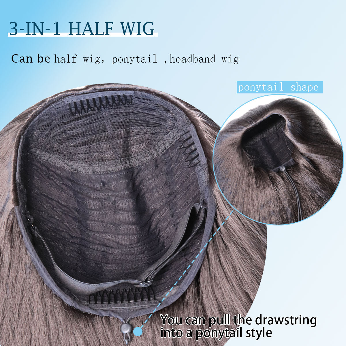 3 In 1 Kinky Straight Half Wig Wear Go Glueless Synthetic Wigs With Drawstring Invisible Hairline No lace Quick Install Beginners Friendly