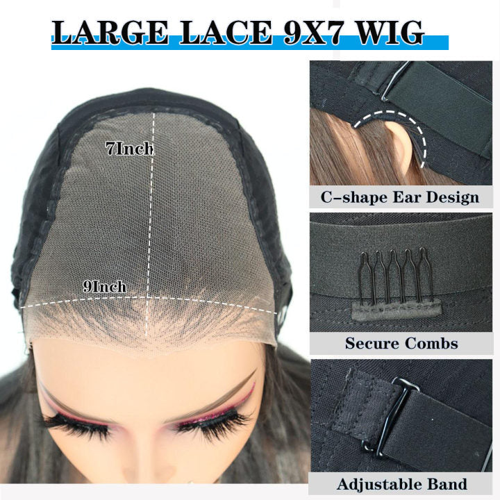 Blonde Highlight Wig 9x7 Glueless Synthetic Lace Front Wig Straight Wig Premium Human-Hair-Like Fiber