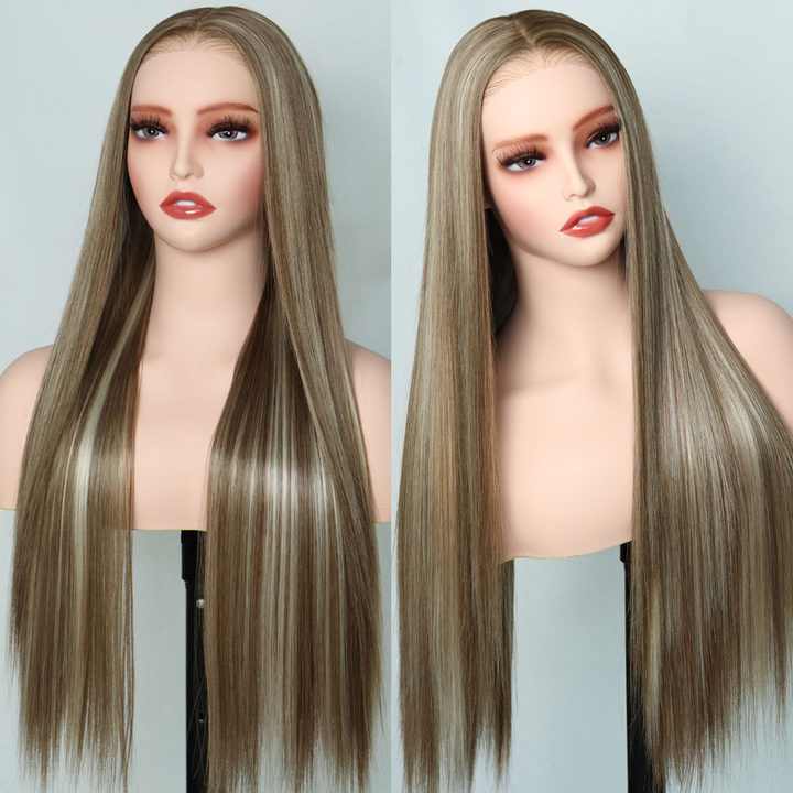 Blonde Highlight Wig 9x7 Glueless Synthetic Lace Front Wig,Wear And Go Pre Plucked Pre Cut Straight Wig Premium Human-Hair-Like Fiber