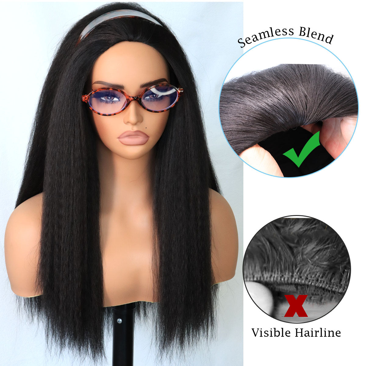 3 In 1 Kinky Straight Half Wig Wear Go Glueless Synthetic Wigs With Drawstring Invisible Hairline No lace Quick Install Beginners Friendly