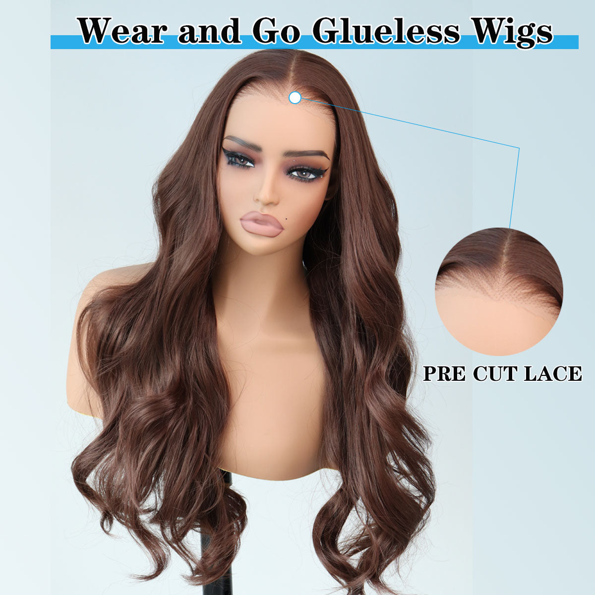 9x7 Glueless Synthetic Lace Front BodyWavy Wig - Pre Plucked Pre Cut