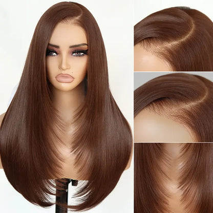 9x7 Glueless C-Part Layered Wig Wear and Go Lace Front Straight Wig Pre Plucked Pre Cut Tiny Knots