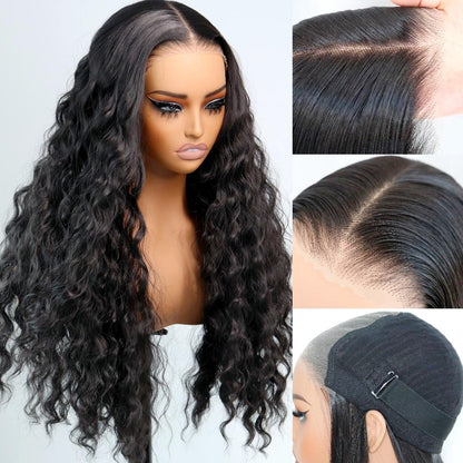 Glueless Synthetic Water Wave 9X7 Lace Front Wig Wear And Go Premium Human-Hair-Like Fiber