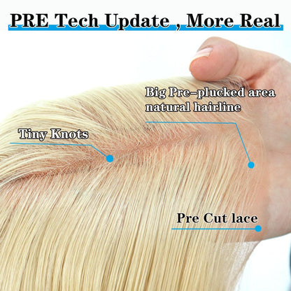 Wear and Go Glueless 9x7 Blonde Lace Front Synthetic Bone Straight Wigs Double Drawn Bob Wig