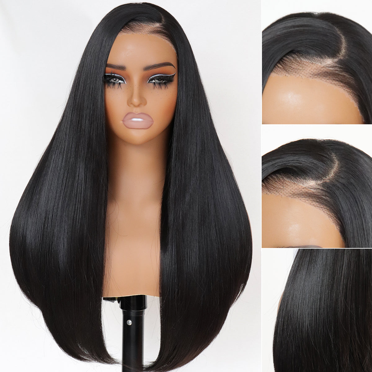U&A HAIR Wear and Go Glueless 9X7 Yaki Straight Lace Front Wigs 220% Density Pre Cut Plucked Invisible Knots 20 Inches