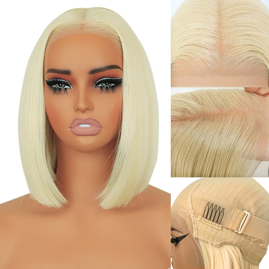 Wear and Go Glueless 9x7 Blonde Lace Front Synthetic Straight Wigs Double Drawn Bob Wig