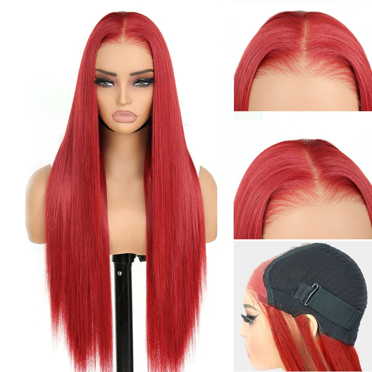 Red Wig 9x7 Glueless Synthetic Lace Front Wig，Wear And Go Pre Plucked Pre Cut Straight Wig Premium Human-Hair-Like Fiber