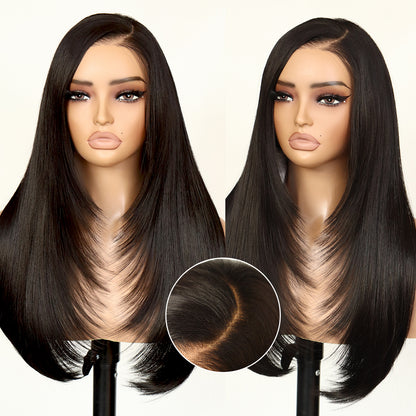 9x7 Glueless C-Part Layered Wig Wear and Go Lace Front Straight Wig Pre Plucked Pre Cut Tiny Knots