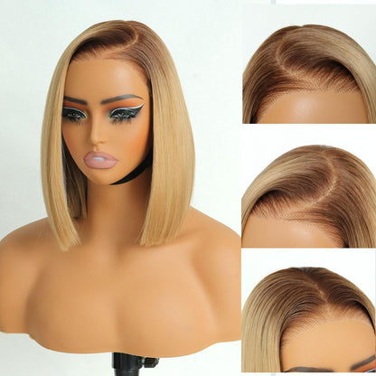 9x7 Glueless Synthetic Honey Blonde Bob Wig  Wear and Go Bone Straight Wigs Double Drawn