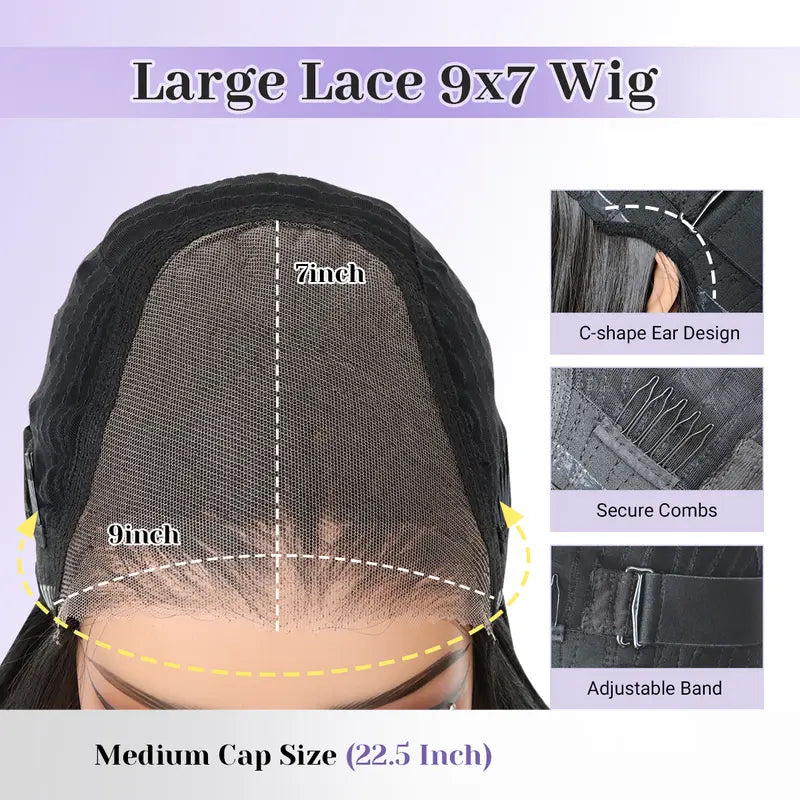 9x7 Glueless C-Part Layered Wig Wear and Go Lace Front Straight Wig Pre Plucked Pre Cut Tiny Knots